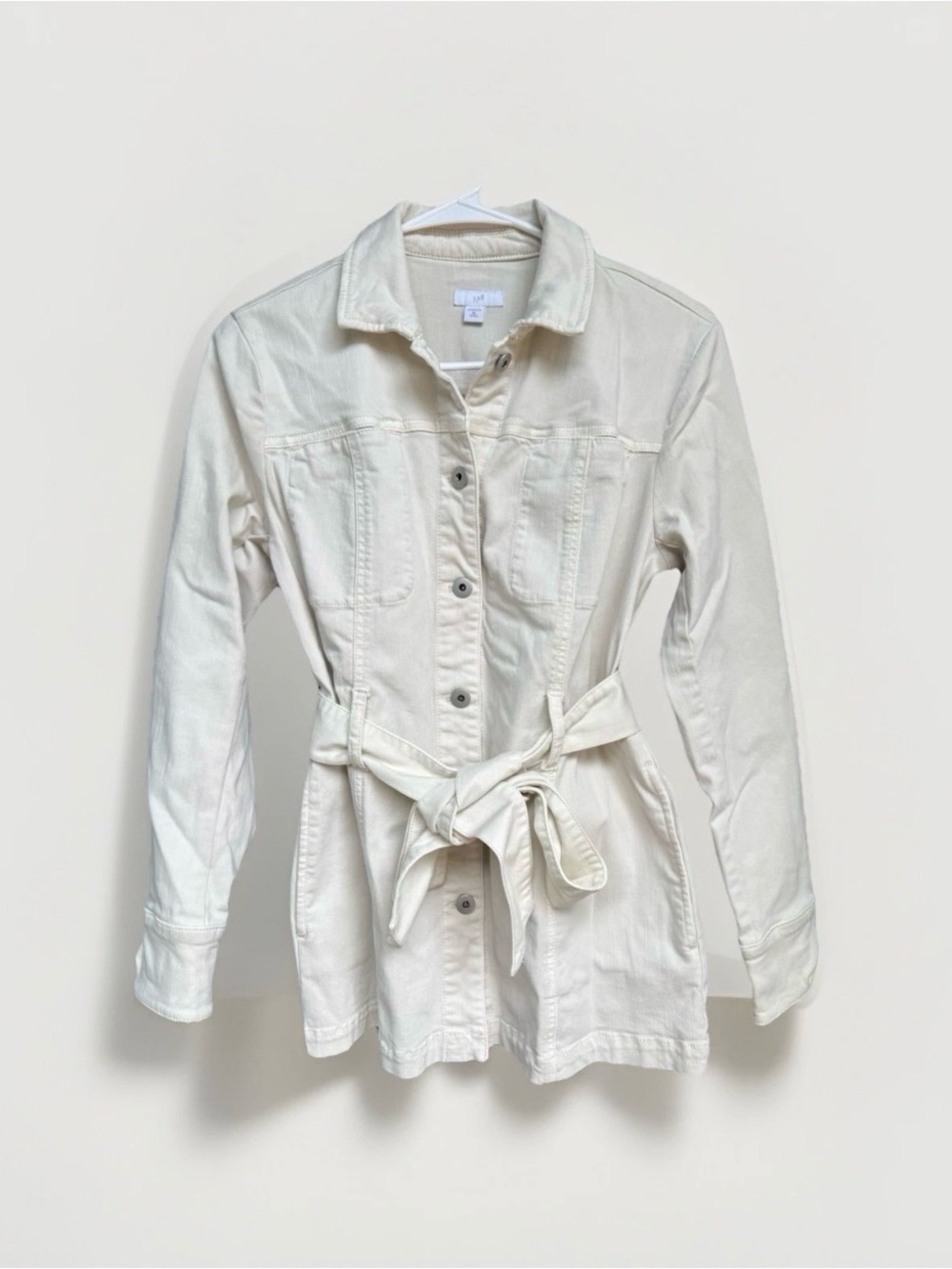 J. Jill Chino Journey‎ Button Front Belted Trench Utility in Cream Jacket